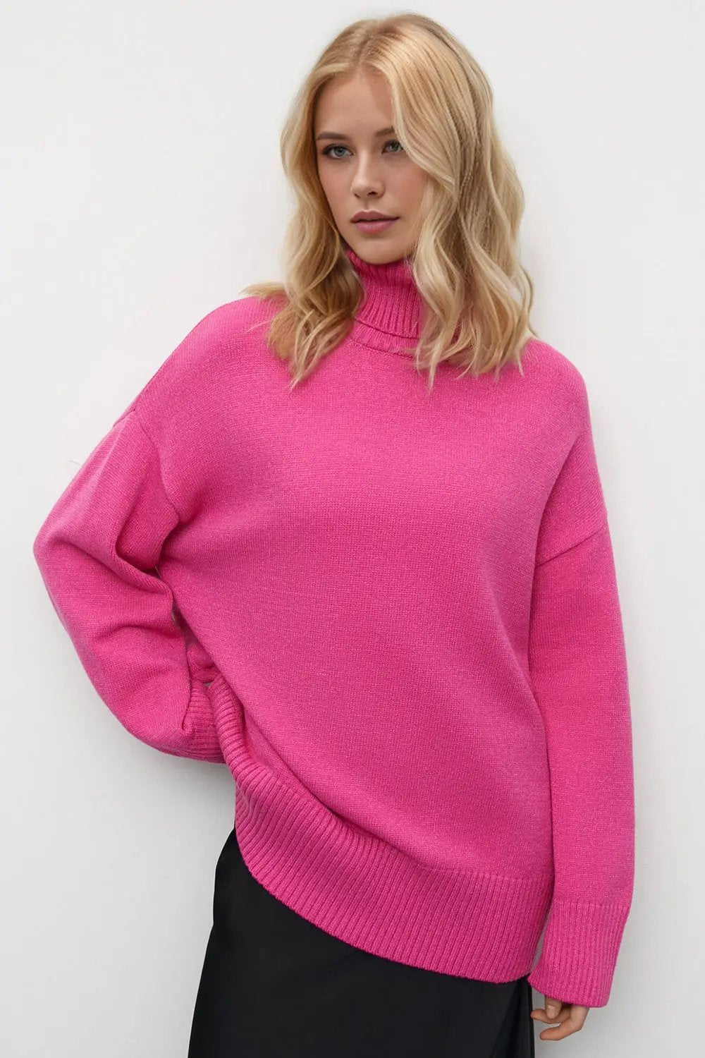 Basic Bae Turtleneck Dropped Shoulder Long Sleeve Sweater - Love Salve
