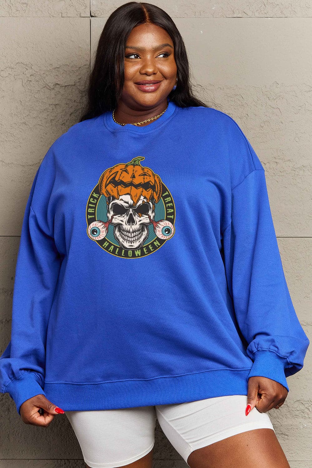 Simply Love Full Size Skull Graphic Sweatshirt.