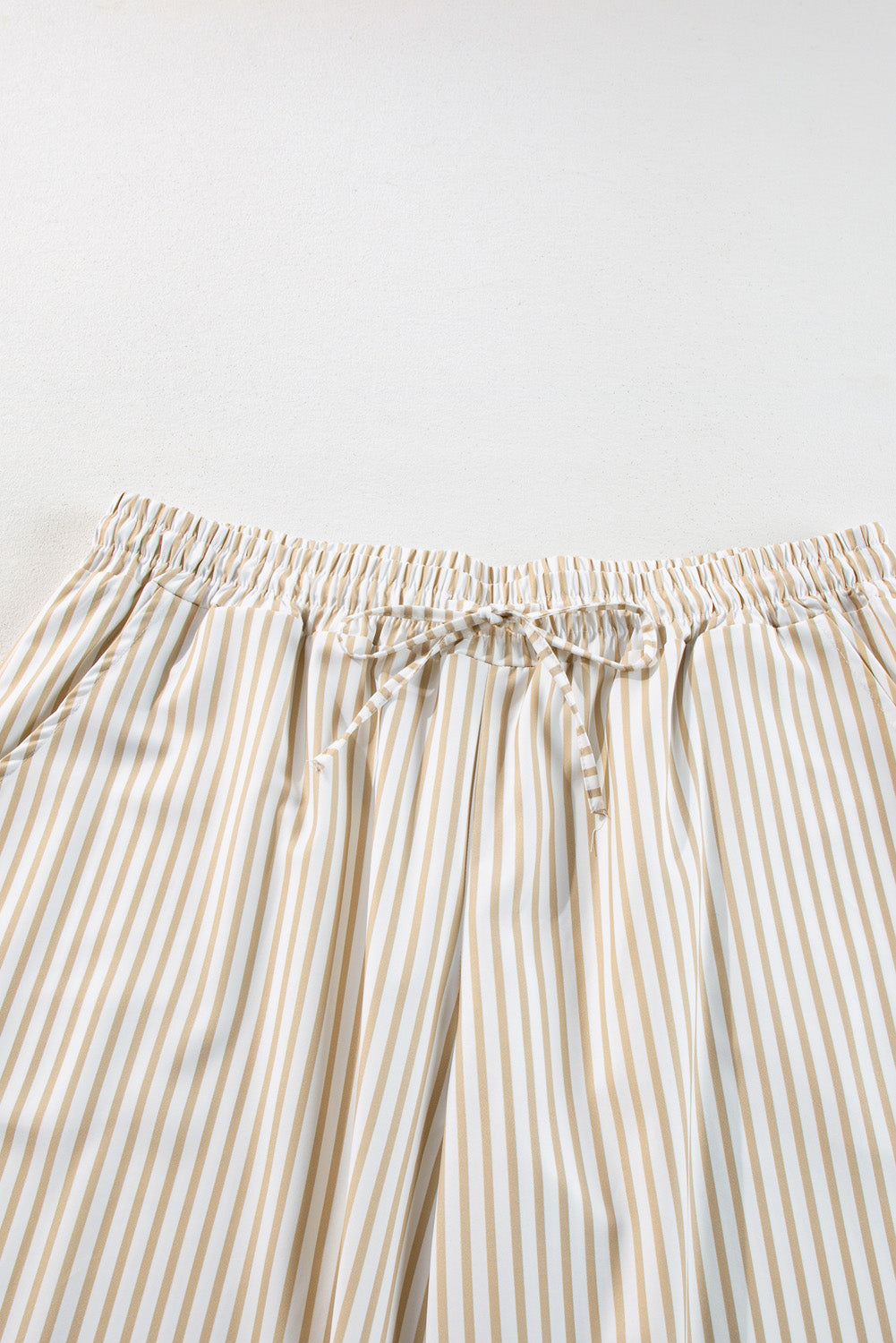 Chic khaki striped plus-size wide-leg pants with drawstring waist