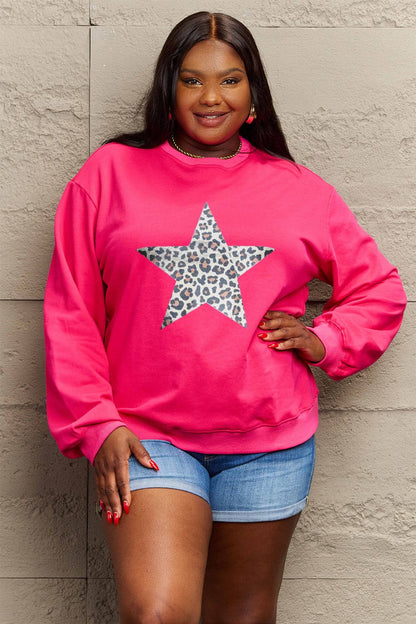 Simply Love Full Size Leopard Star Graphic Sweatshirt.