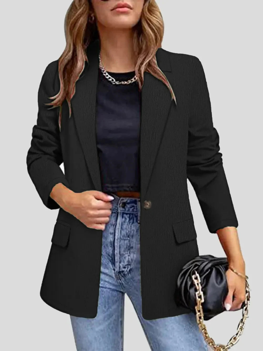 Lapel Collar Long Sleeve Blazer Coco’s Tee Boutique