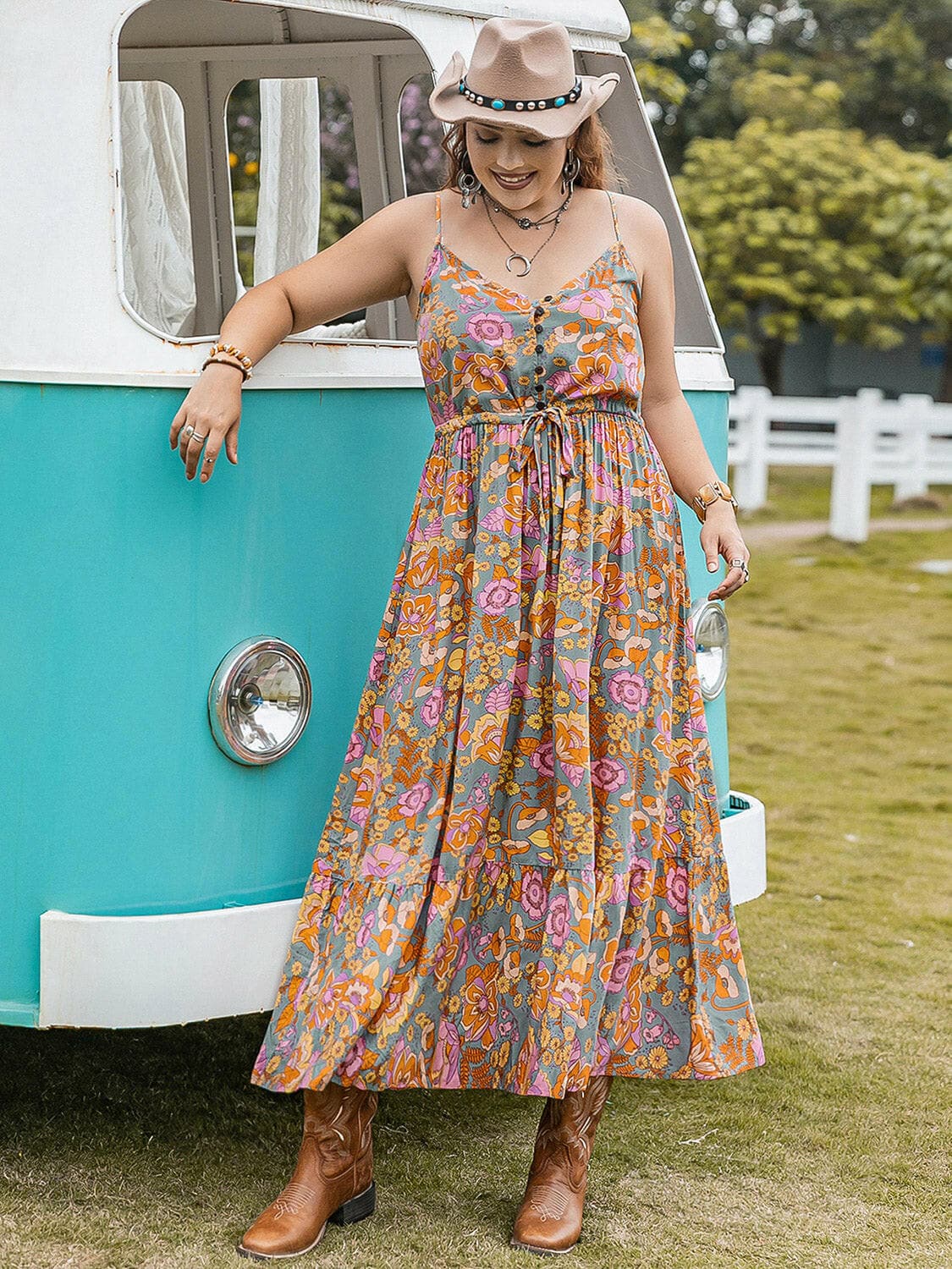 Drawstring Ruffle Hem Maxi Dress.