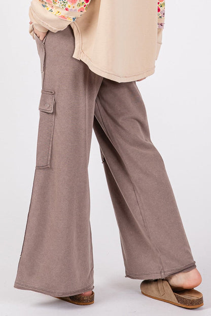 Chic mineral wash wide leg terry pants for effortless style