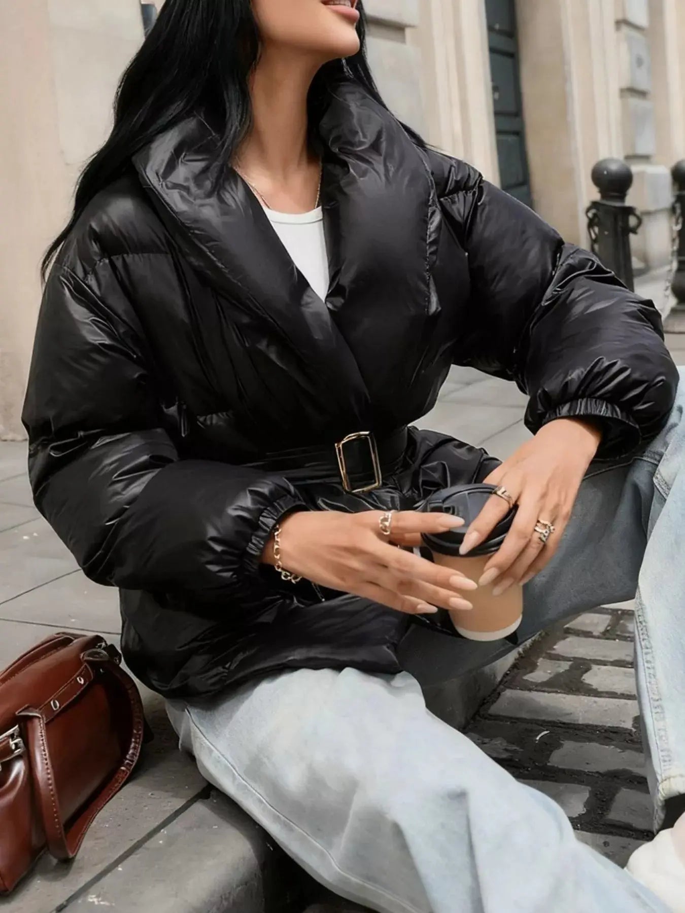 Long Sleeve Belted Puffer Jacket Simply Love
