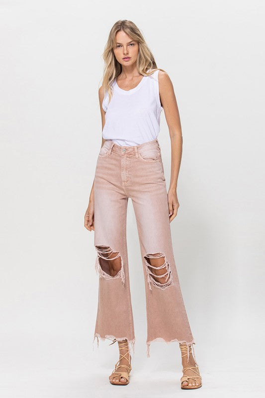 Rose Pink 90's Vintage Cropped Flare Jeans