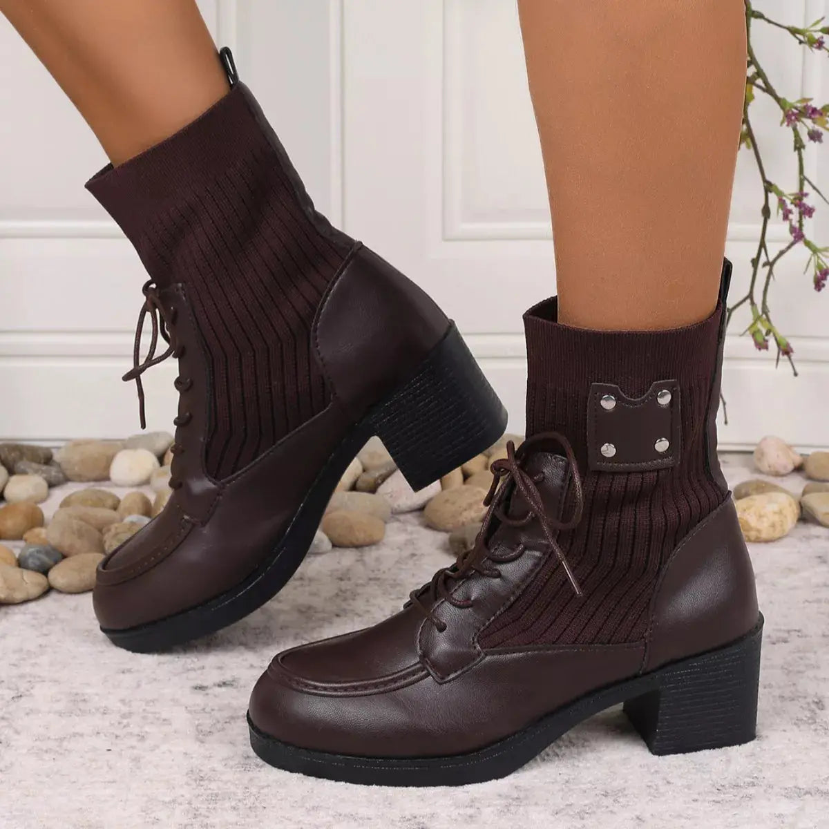 Lace Up Block Heels Boots Simply Love