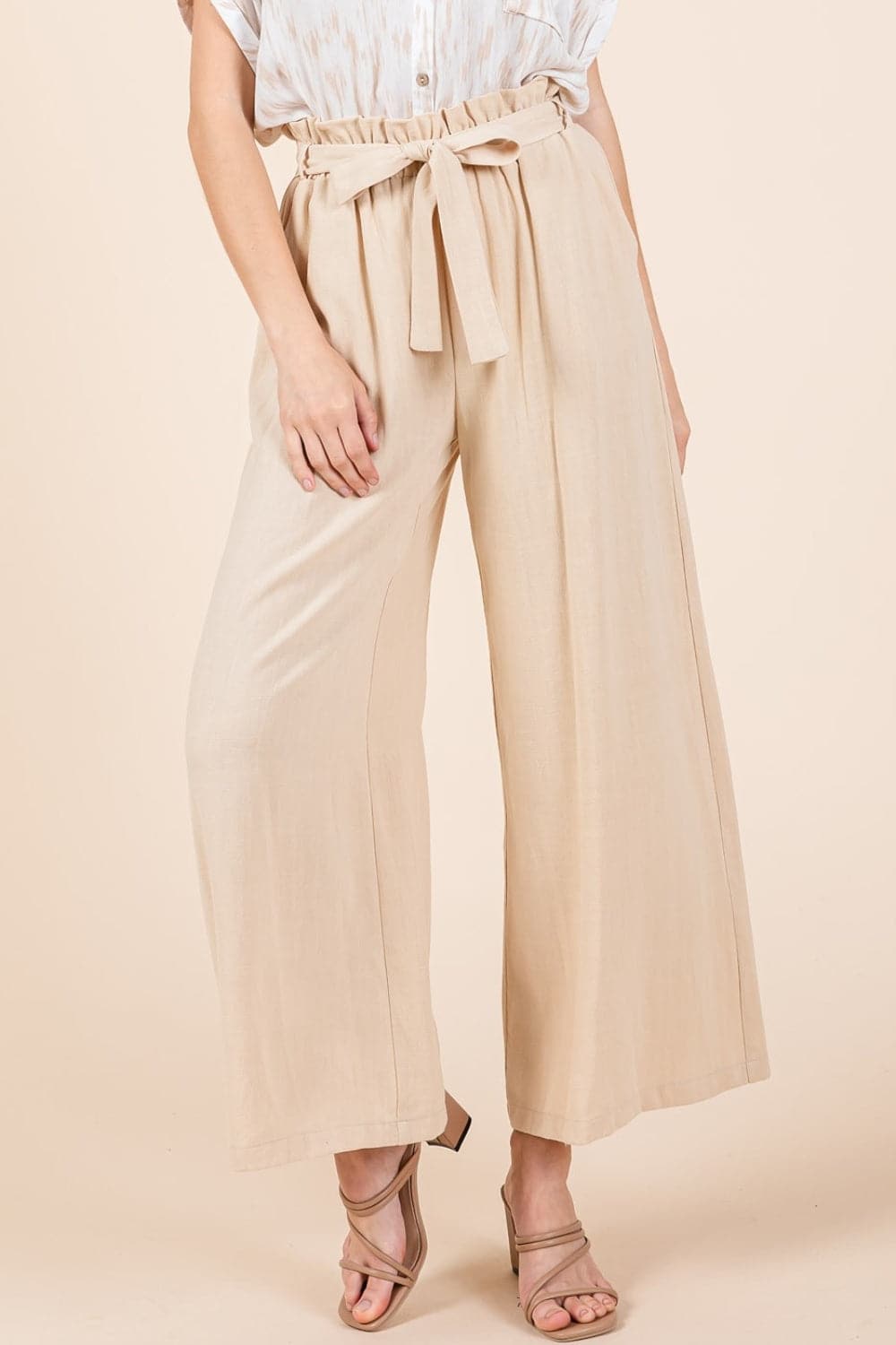 Mittoshop High Waist Tie Front Wide Leg Pants.