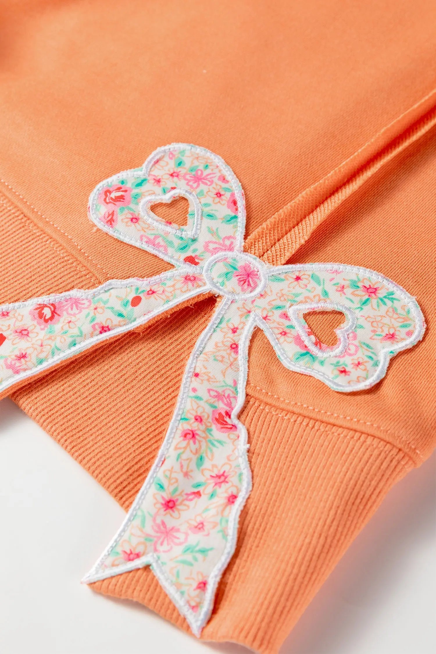 Grapefruit Orange Floral Bow Patchwork Sweatshirt With Exposed Seams Slit Baggy Dear-Lover Dropshipping