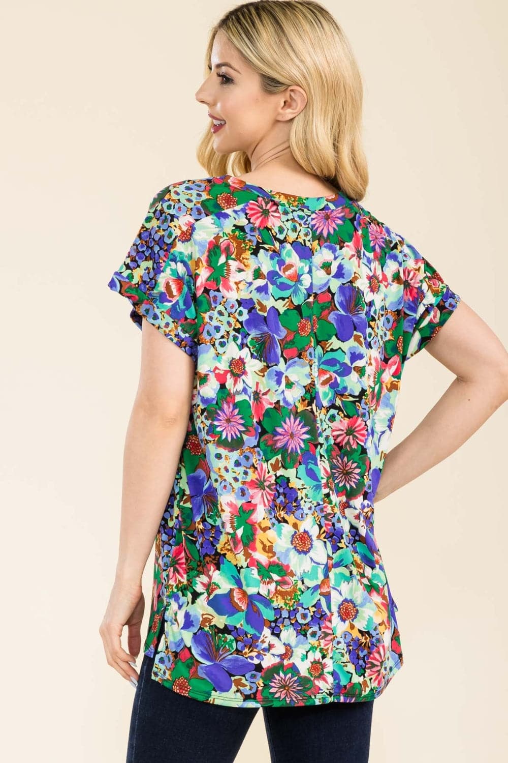 Celeste Full Size Round Neck Short Sleeve Floral T-Shirt.