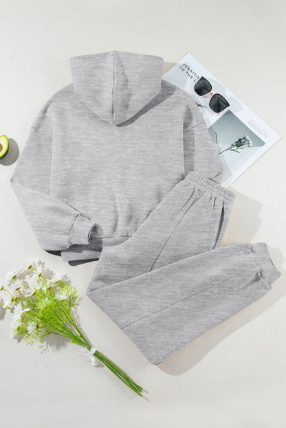 Dropped Shoulder Long Sleeve Hoodie and Pants Active Set.