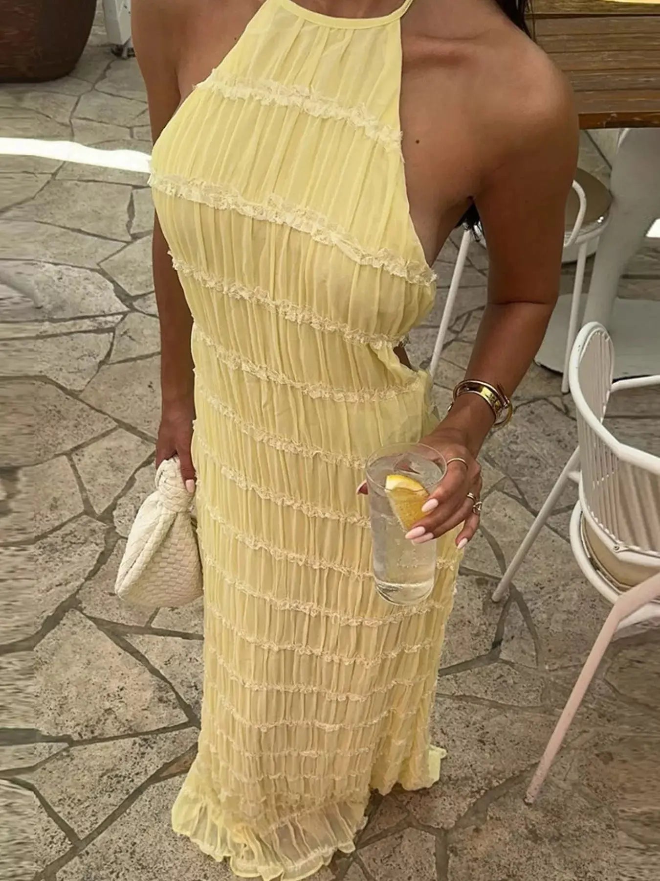 Ruched Halter Neck Maxi Dress Simply Love