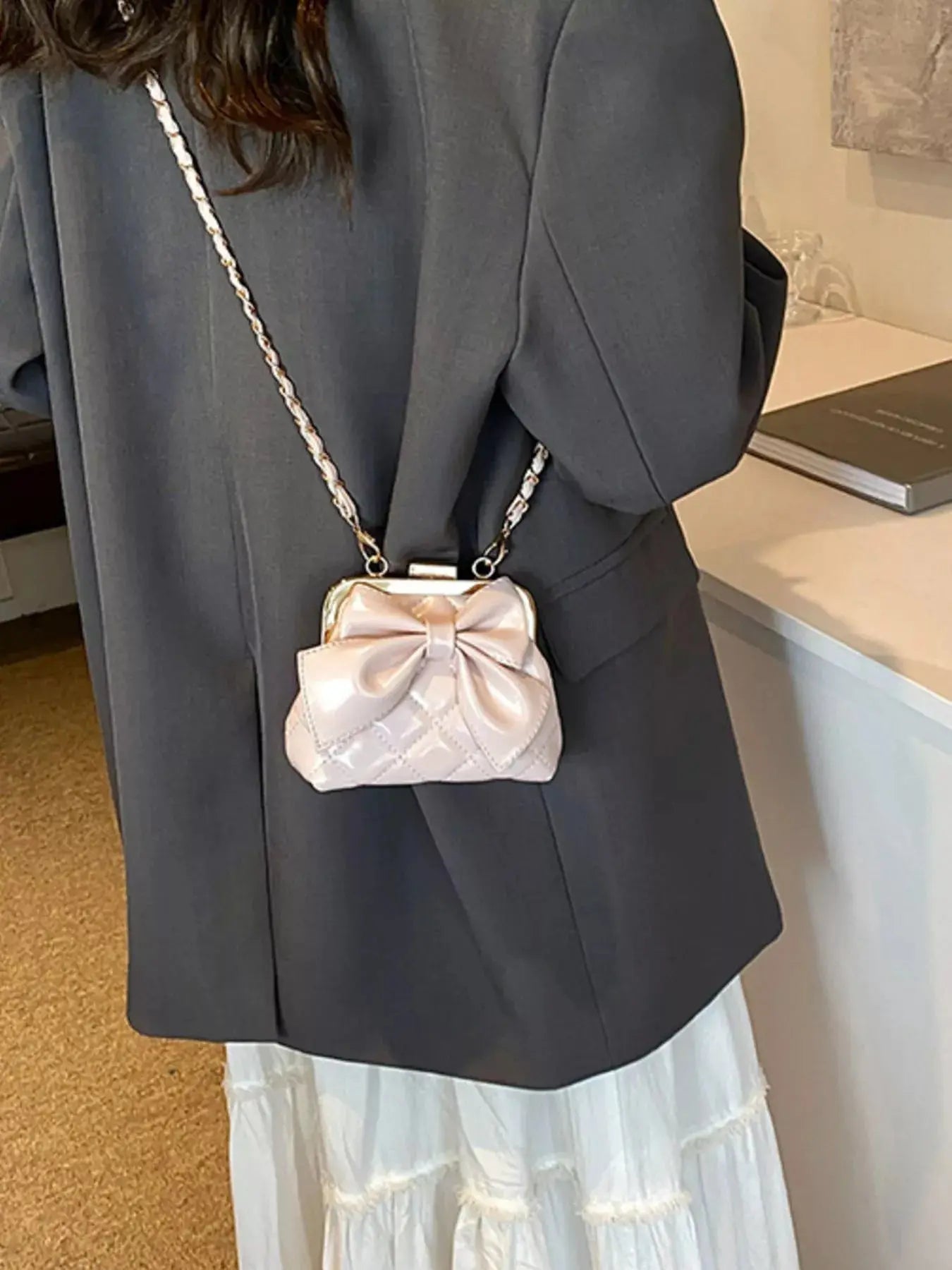 Bow Decor Quilted Crossbody Bag Simply Love