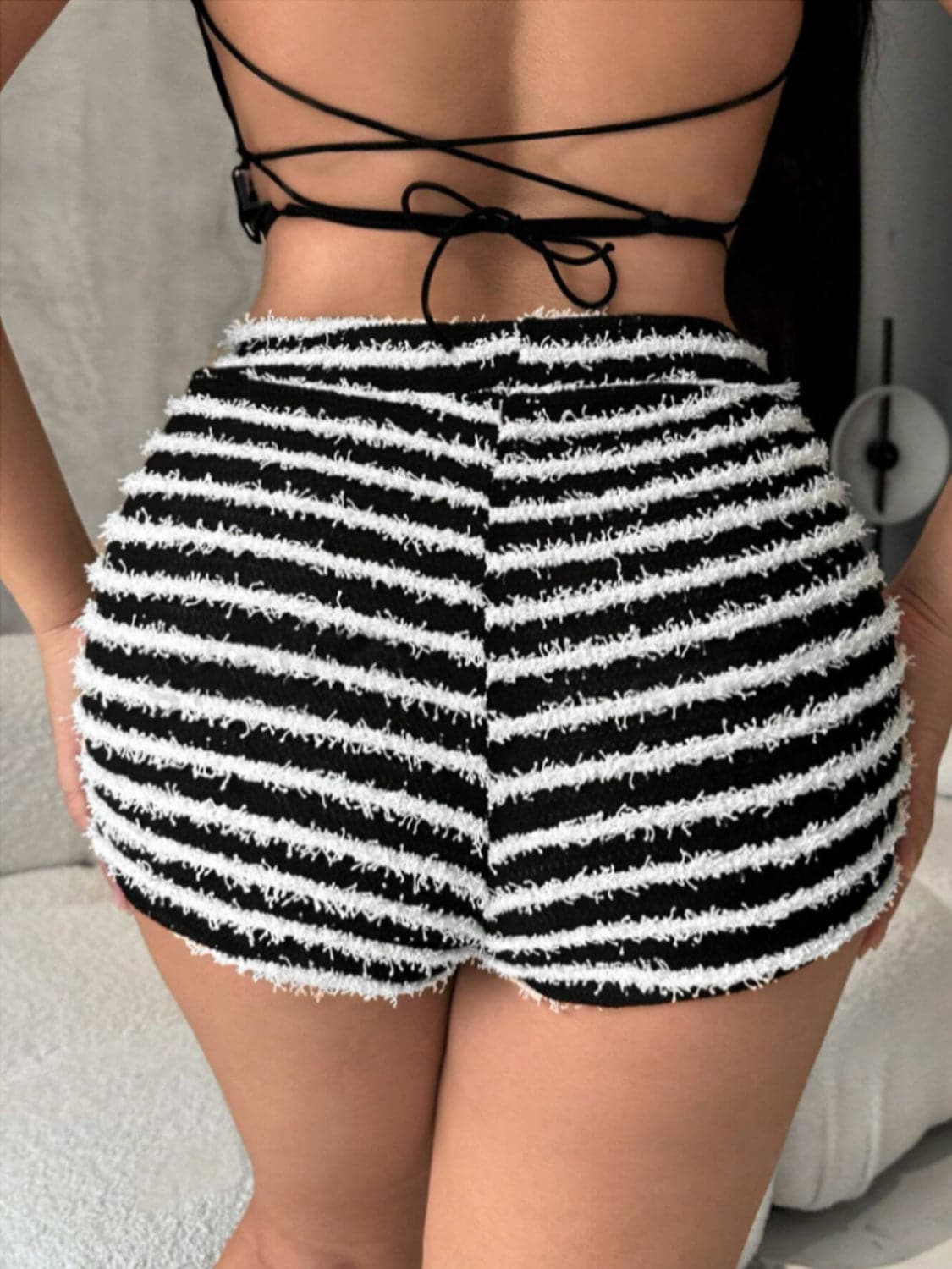 Striped High Waist Shorts.