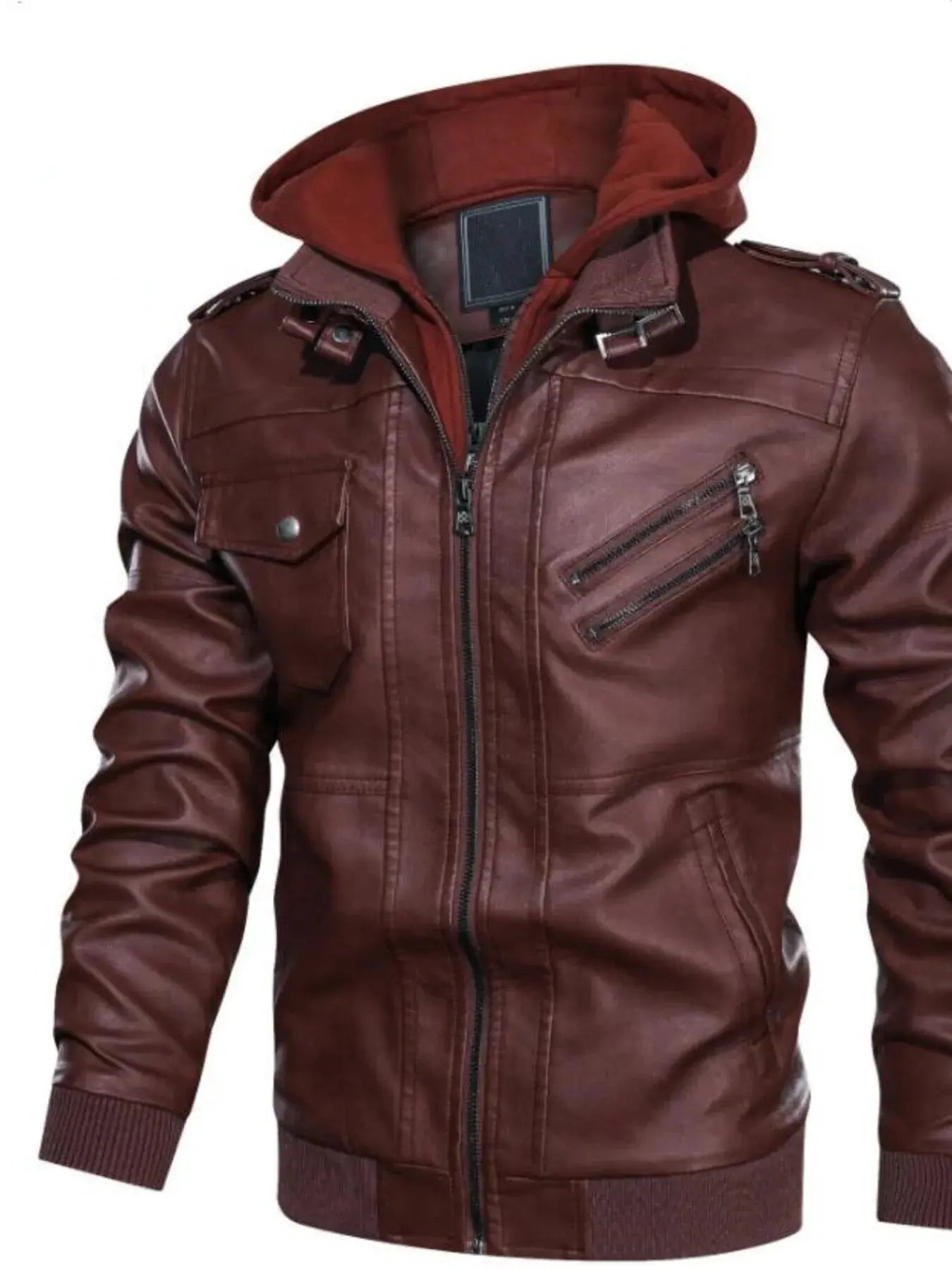 Men's Vintage Hooded PU Leather Jacket Plus Size Lined Simply Love