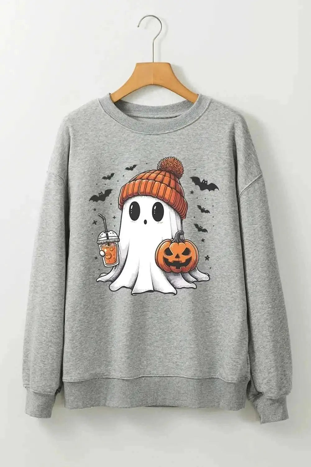 Ghost Round Neck Long Sleeve Sweatshirt - Love Salve 