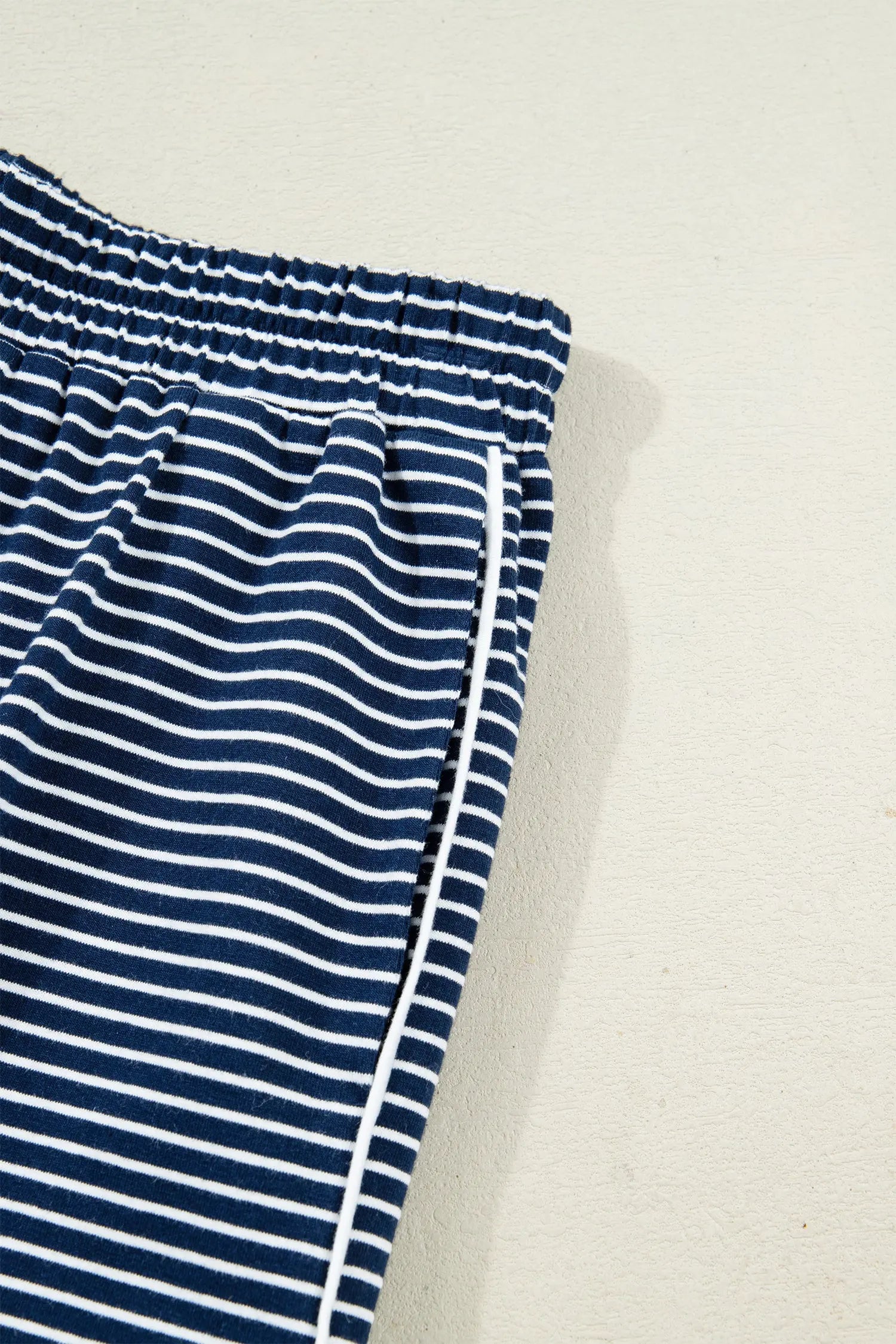 Blue Stripe Drop Shoulder Long Sleeve Tee And Buttoned Shorts Lounge Set 2pcs Dear-Lover Dropshipping