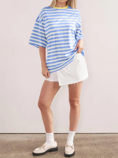 Striped Round Neck Half Sleeve T-Shirt.