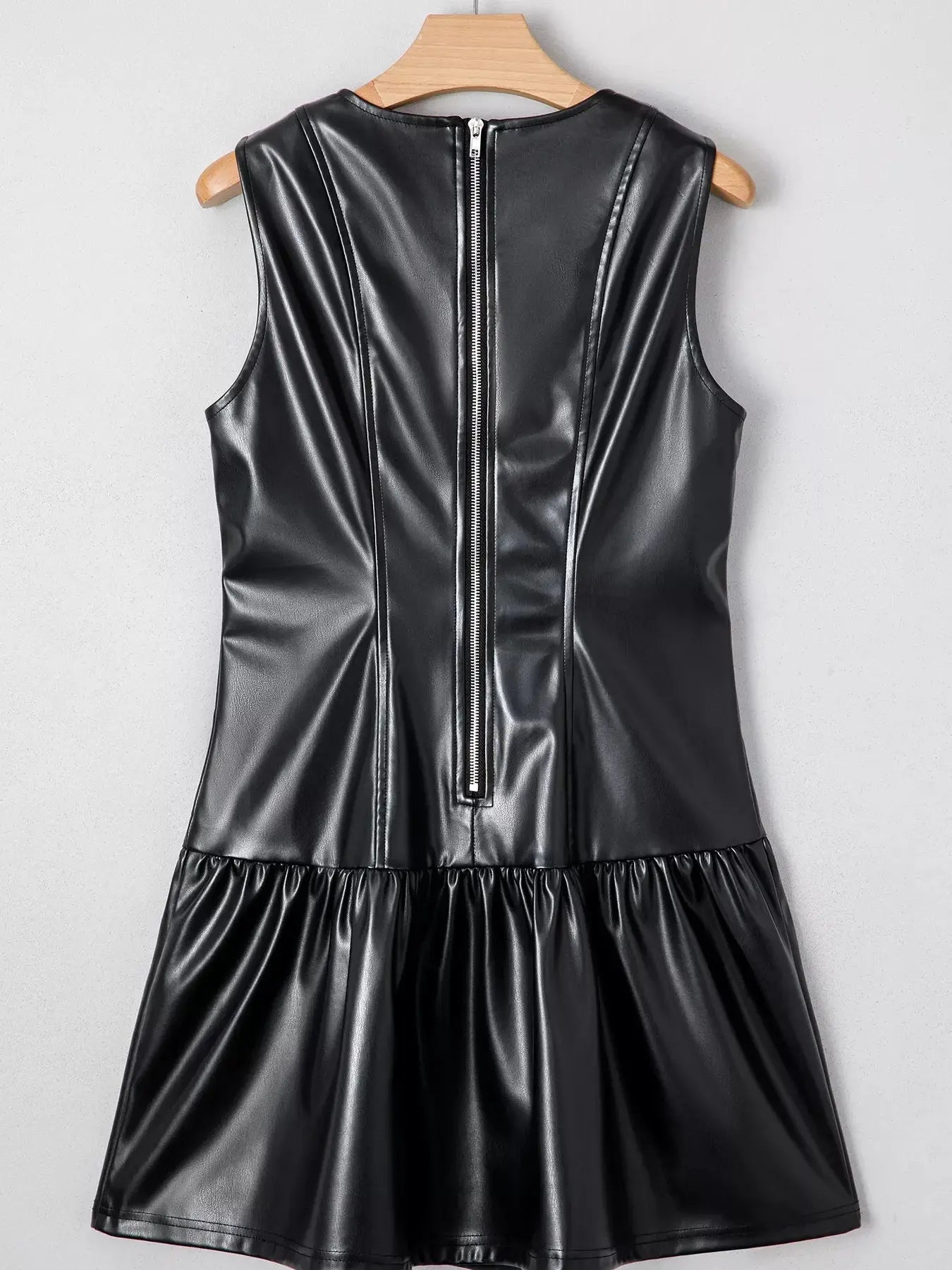 Faux Leather Ruffle Hem Sleeveless Mini Dress Simply Love