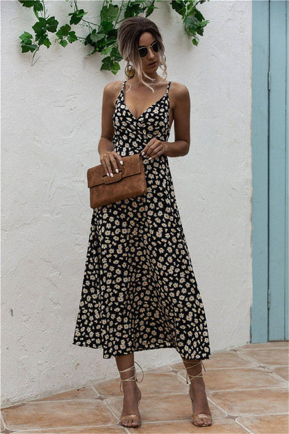 Daisy Print Surplice Midi Cami Dress.