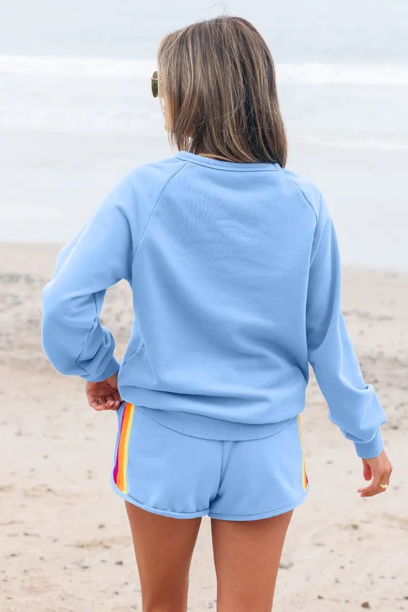 Beau Blue Accent Pullover and Shorts Two Piece Casual Set - Love Salve 