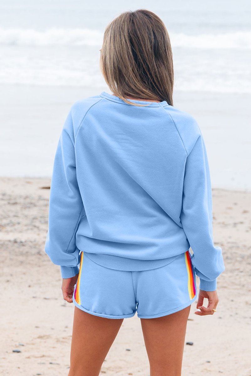 Beau Blue Accent Pullover and Shorts Two Piece Casual Set - Love Salve 