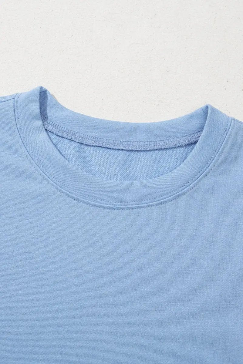 Beau Blue Eyelet Flower Embroidered Puff Short Sleeve Blouse - Love Salve 