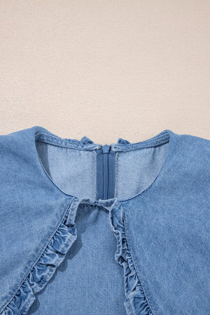 Beau Blue Frilled Peter Pan Collar Loose Denim Dress - Love Salve 