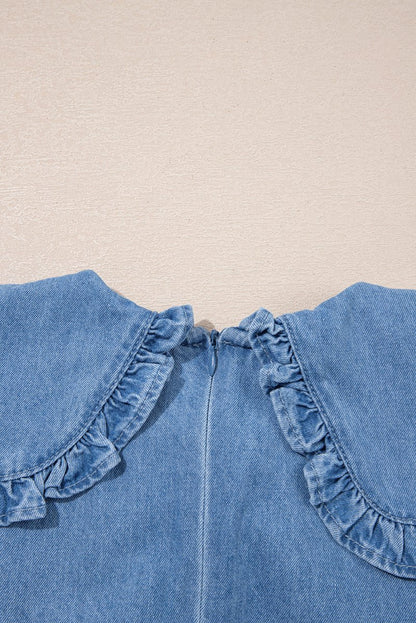 Beau Blue Frilled Peter Pan Collar Loose Denim Dress - Love Salve 