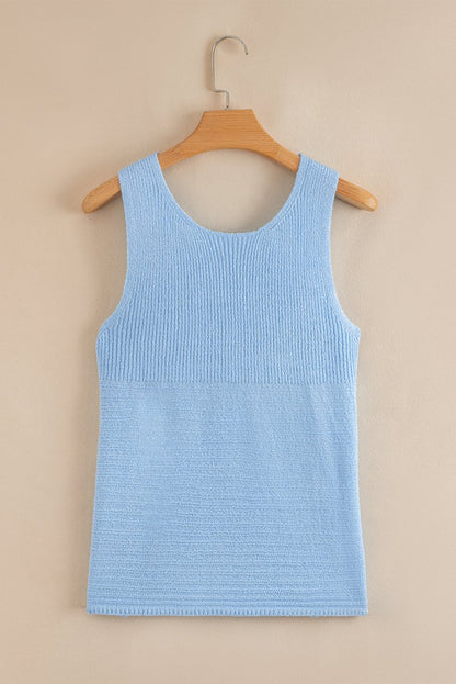 Beau Blue Horizontal Ribbing Patchwork Swing Sweater Tank Top - Love Salve 