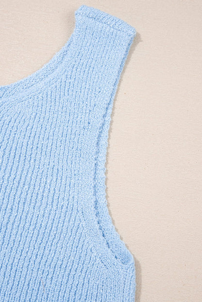 Beau Blue Horizontal Ribbing Patchwork Swing Sweater Tank Top - Love Salve 