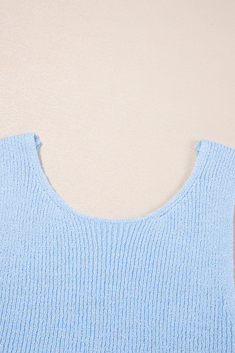 Beau Blue Horizontal Ribbing Patchwork Swing Sweater Tank Top - Love Salve 