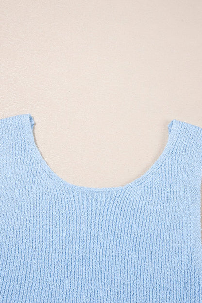 Beau Blue Horizontal Ribbing Patchwork Swing Sweater Tank Top - Love Salve 