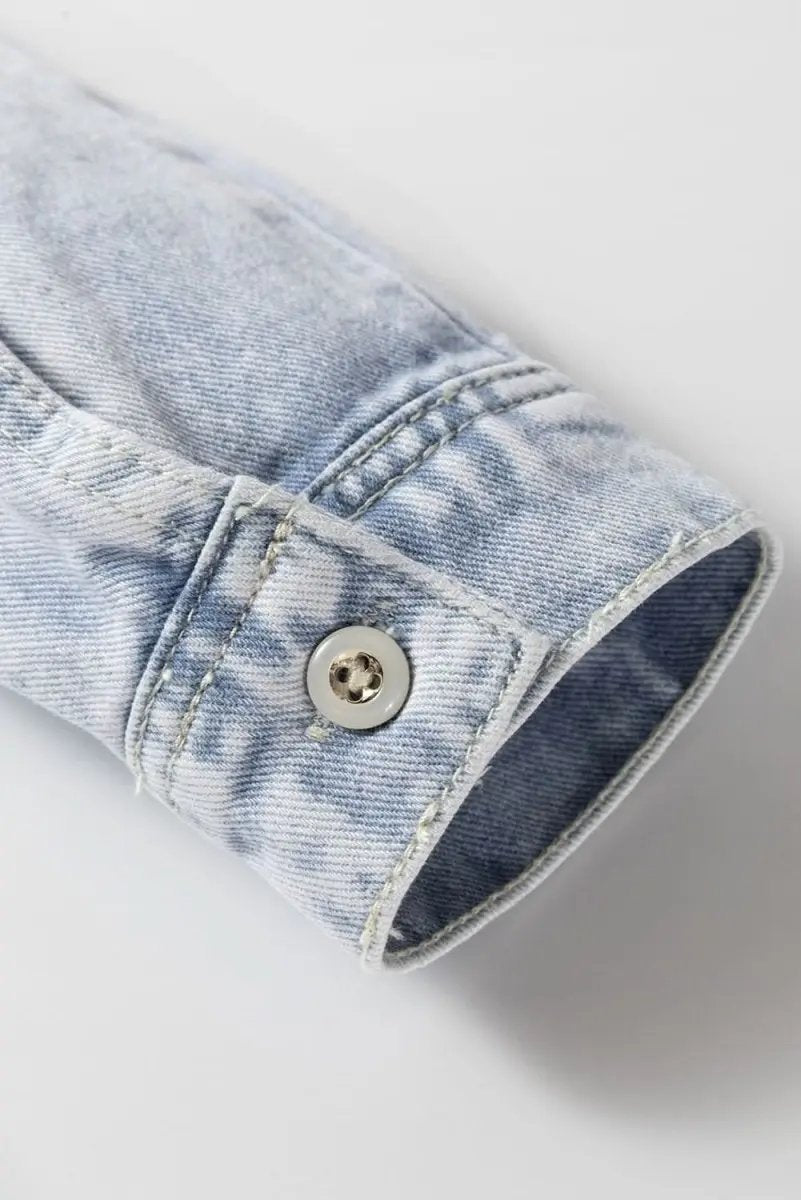 Beau Blue Long Sleeve Buttoned Chest Pocket Denim Shacket - Love Salve 