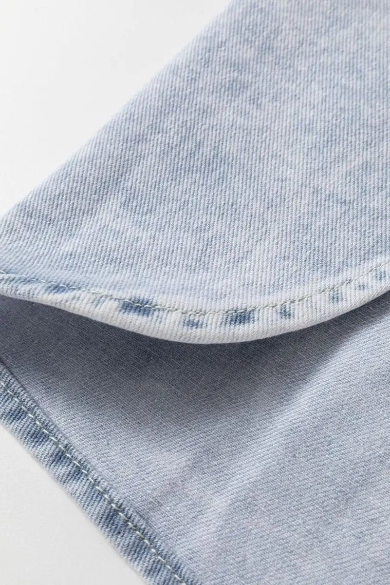 Beau Blue Long Sleeve Buttoned Chest Pocket Denim Shacket - Love Salve 