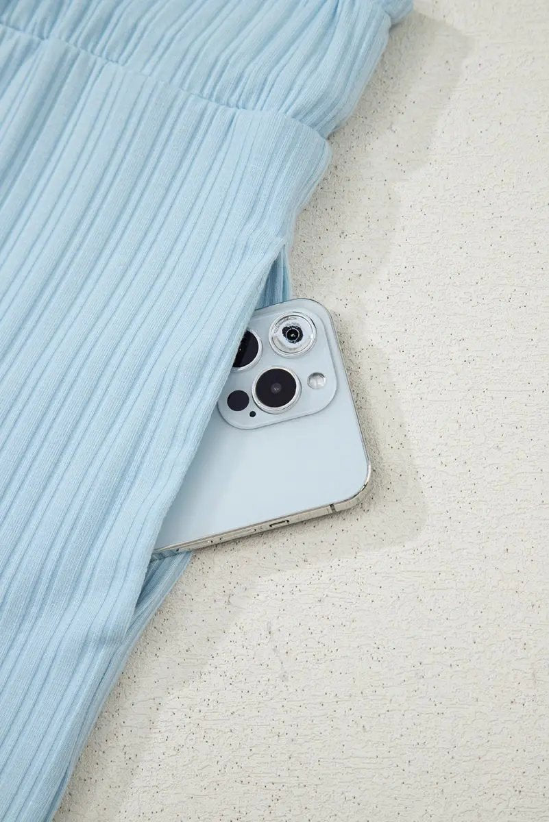 Beau Blue Ribbed Button V Neck Tank Top and Shorts Set - Love Salve 