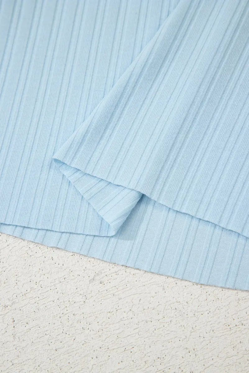 Beau Blue Ribbed Button V Neck Tank Top and Shorts Set - Love Salve 