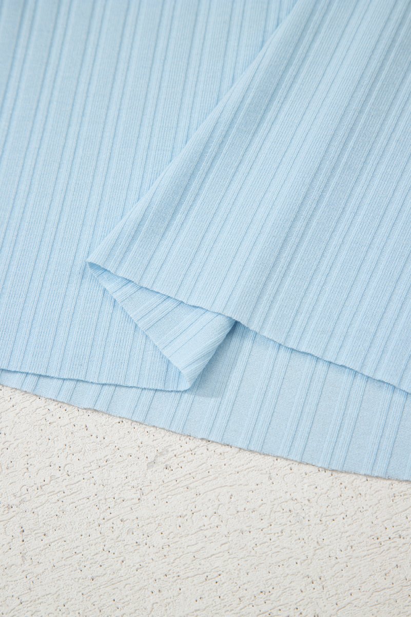 Beau Blue Ribbed Button V Neck Tank Top and Shorts Set - Love Salve 