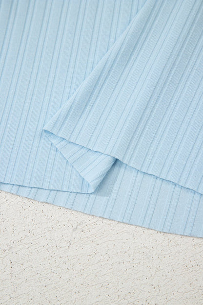 Beau Blue Ribbed Button V Neck Tank Top and Shorts Set - Love Salve 
