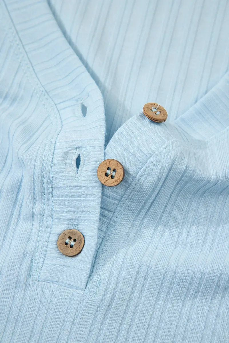 Beau Blue Ribbed Button V Neck Tank Top and Shorts Set - Love Salve 