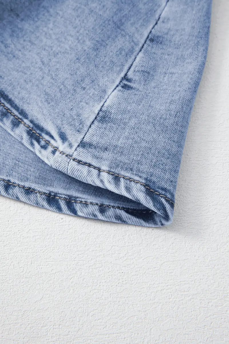 Beau Blue Ruffled Asymmetric Denim Mini Skirt - Love Salve 