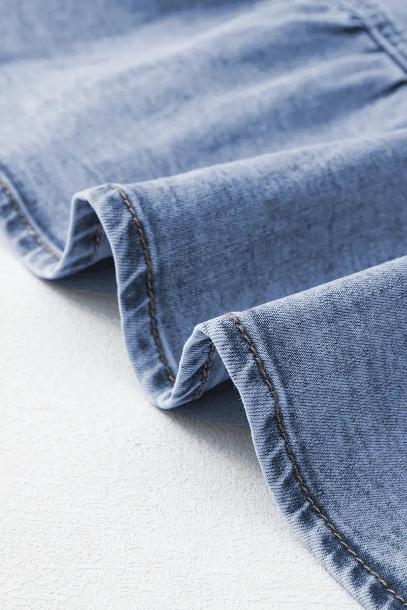 Beau Blue Ruffled Asymmetric Denim Mini Skirt - Love Salve 