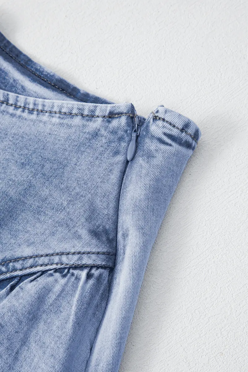 Beau Blue Ruffled Asymmetric Denim Mini Skirt - Love Salve 