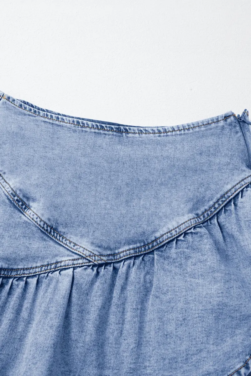 Beau Blue Ruffled Asymmetric Denim Mini Skirt - Love Salve 