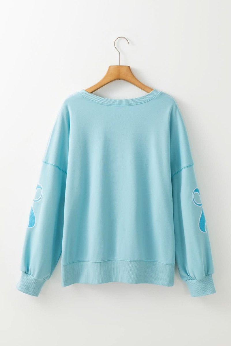 Beau Blue Sequined Bowknot Drop Shoulder Oversized Sweatshirt - Love Salve 