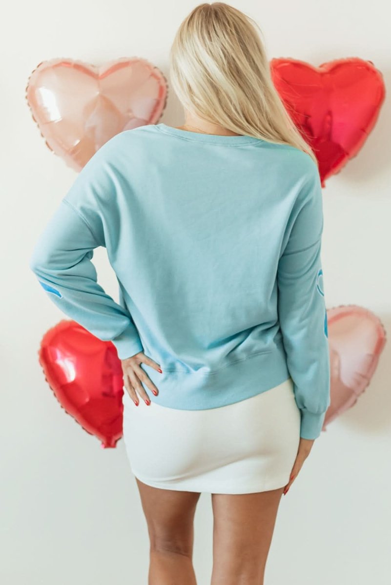 Beau Blue Sequined Bowknot Drop Shoulder Oversized Sweatshirt - Love Salve 