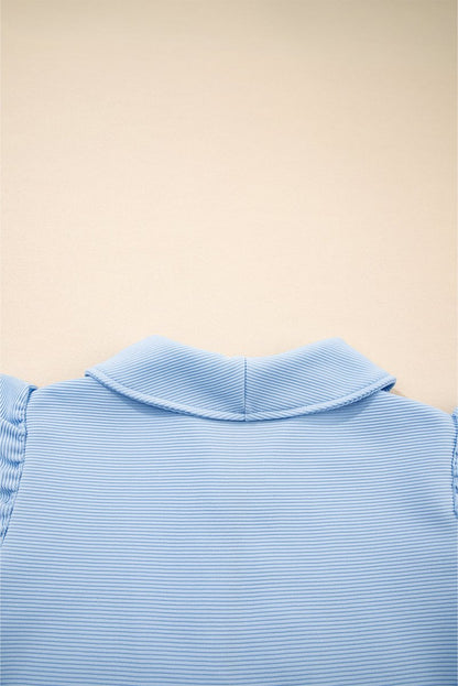 Beau Blue Textured Ruffled Sleeve Zipped Top And Wide Leg Pants Set - Love Salve 
