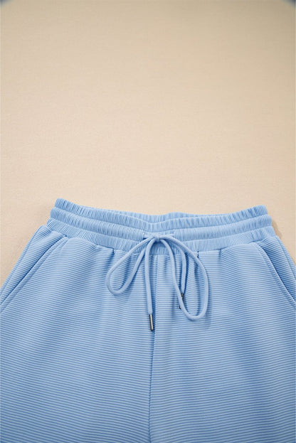 Beau Blue Textured Ruffled Sleeve Zipped Top And Wide Leg Pants Set - Love Salve 