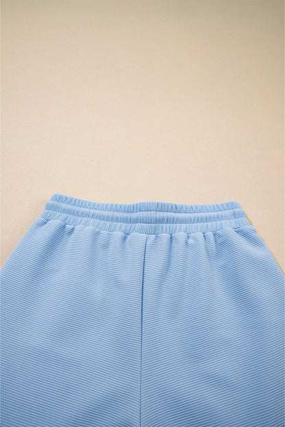 Beau Blue Textured Ruffled Sleeve Zipped Top And Wide Leg Pants Set - Love Salve 