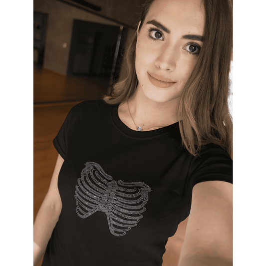 Rhinestone Rib Cage Tee Shirt Crew Neck, V Neck, Long Sleeve MM