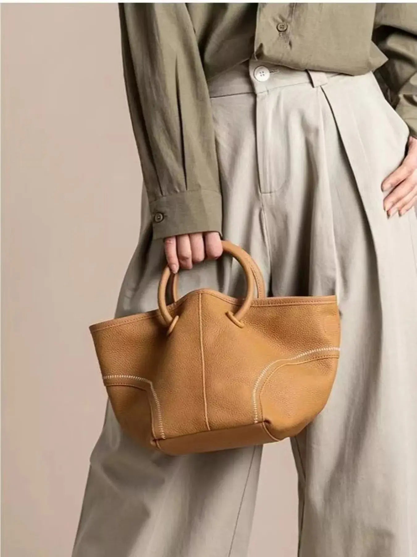 Leather Round Handle Tote Bag Simply Love